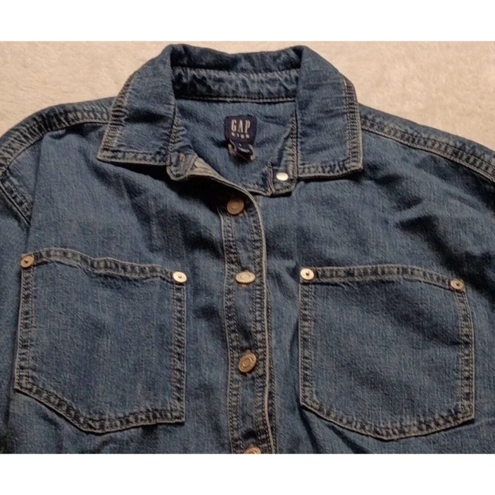 Gap Kids Denim Shirt Dress Medium Wash Long Sleeve Blue Size S 6-7 Casual NWT